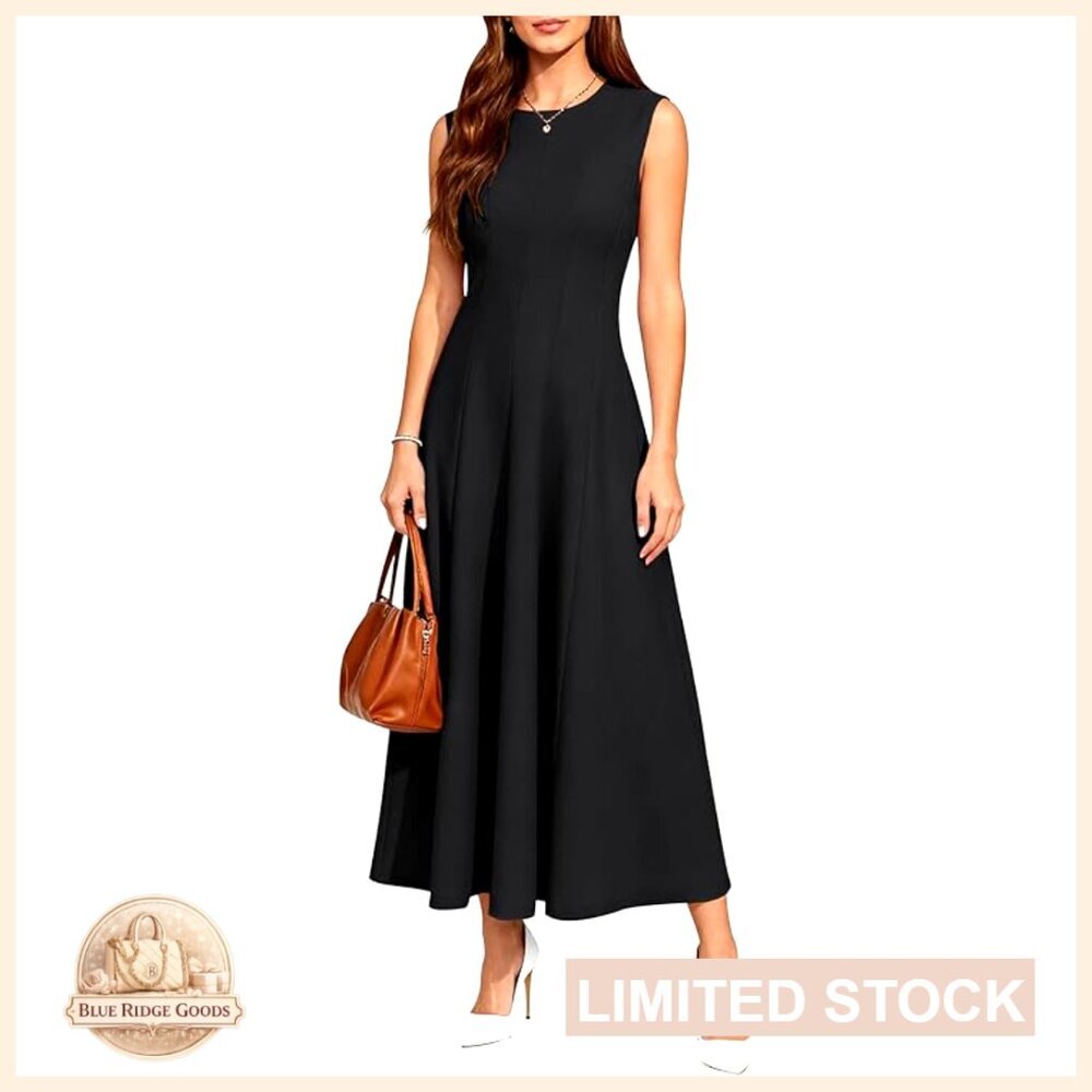 Sleeveless Crewneck Maxi Dress Elegant Fit Flare Semi Formal Party Wear